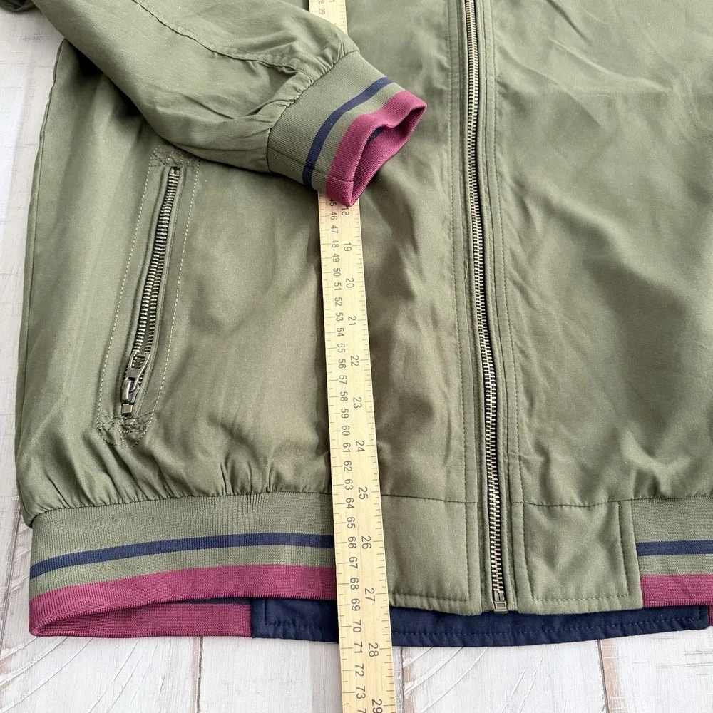 men's navy blue and olive green reversible bomber jacket SZ-M‎ gold tone zipper